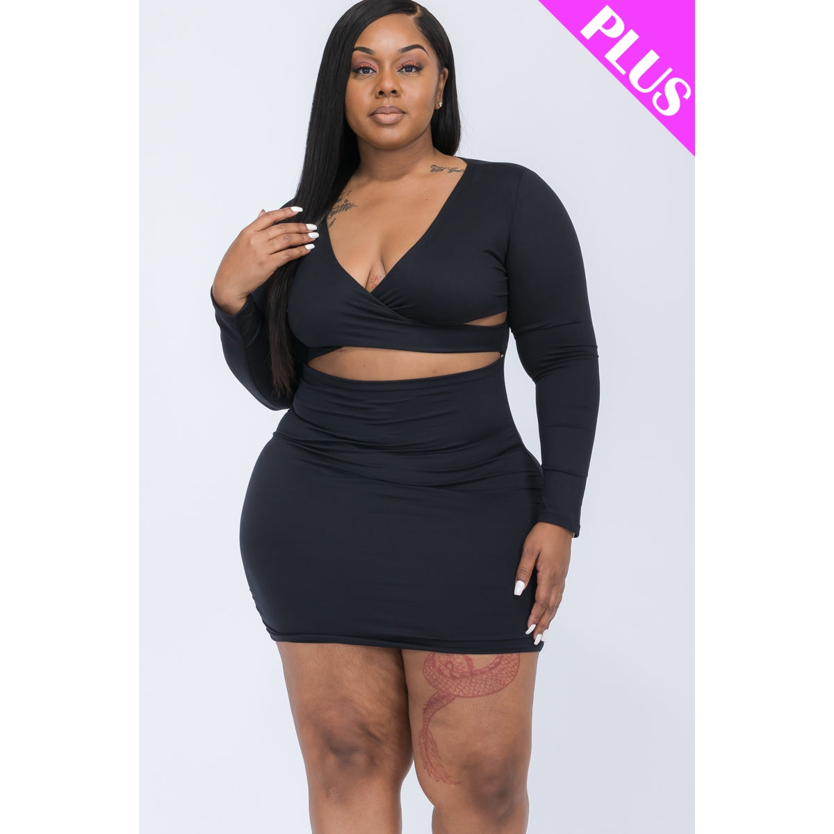 Plus Size Crisscross Cutout Front Mini Dress