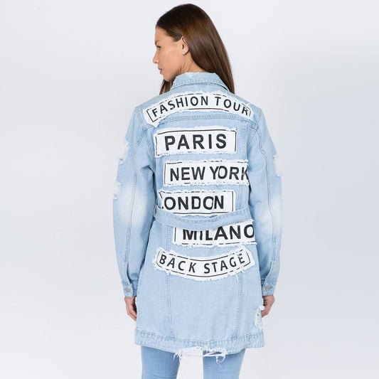 PLUS SIZE FASHION TOUR PATCH DENIM LONG JACKET