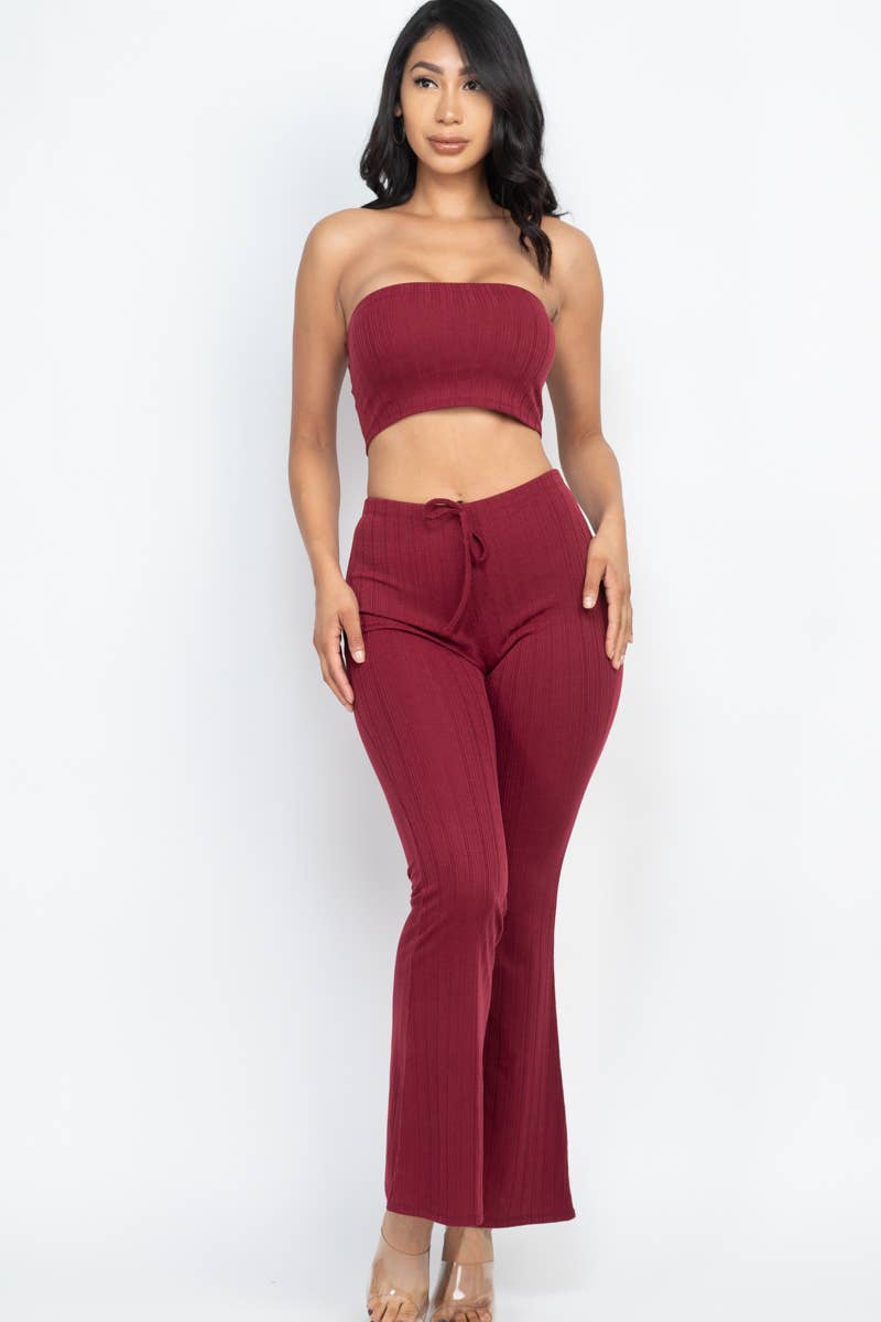 Ribbed Tube Top & Bootcut Pants Set