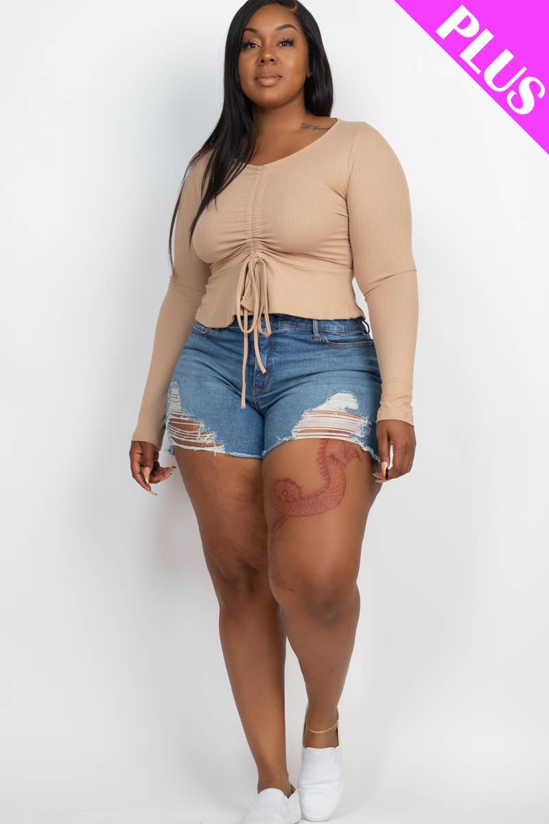 Plus Drawstring Front Peplum Top