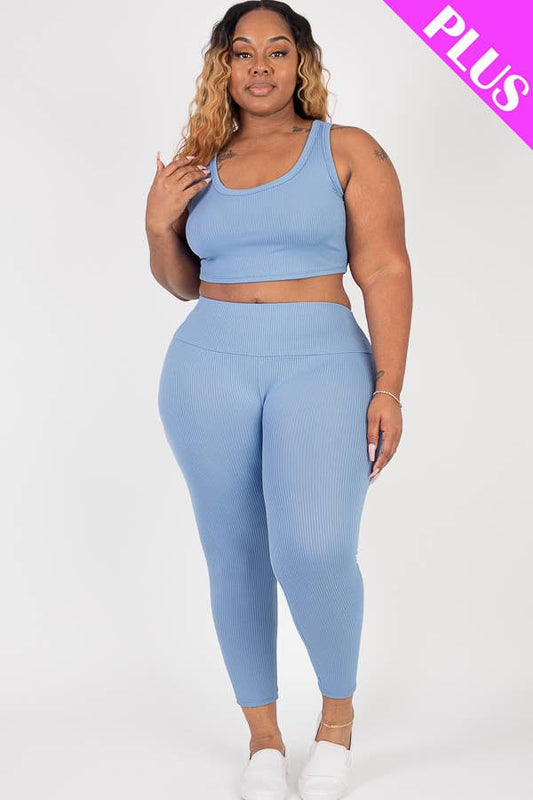 Plus Size Ribbed Crop Top & Leggings Set