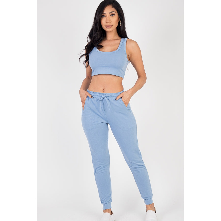 French Terry Cropped Tank Top & Joggers Set
