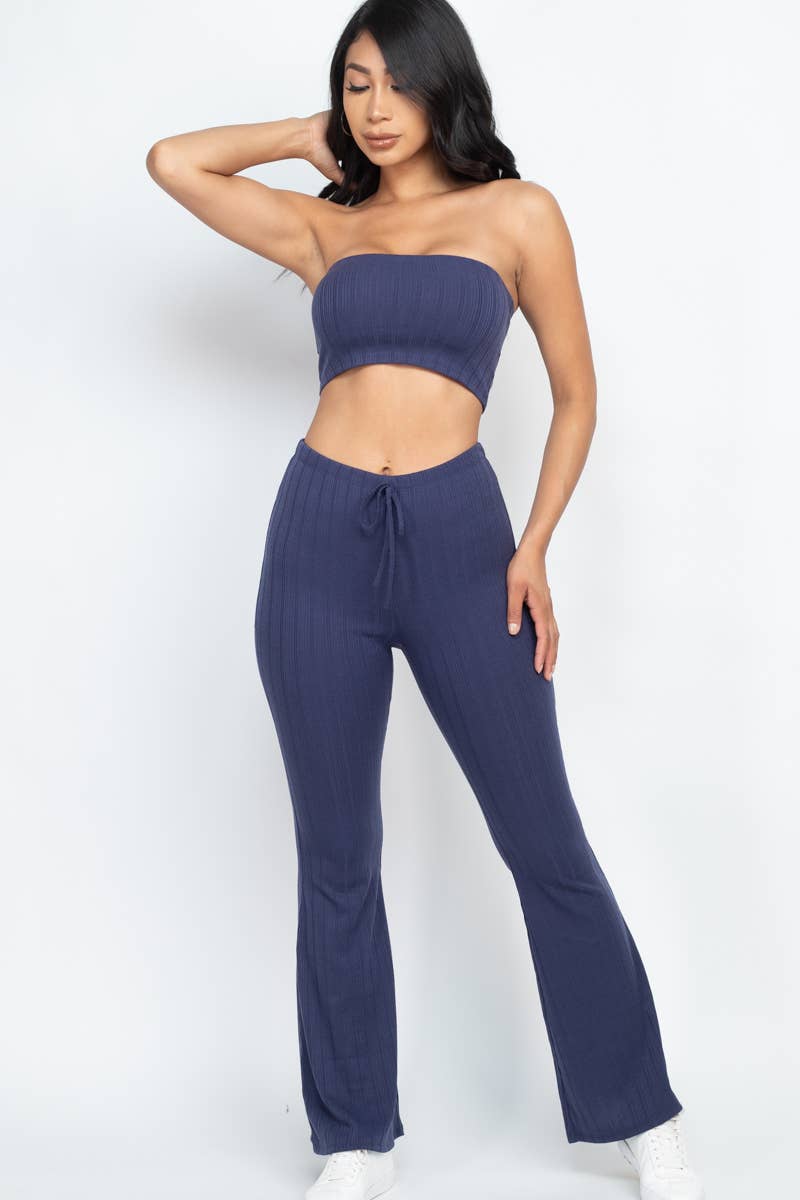 Ribbed Tube Top & Bootcut Pants Set