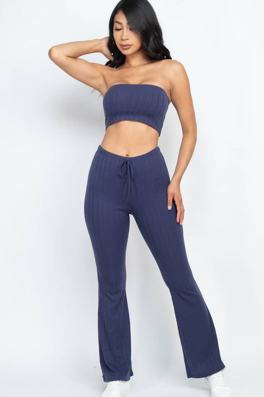 Ribbed Tube Top & Bootcut Pants Set