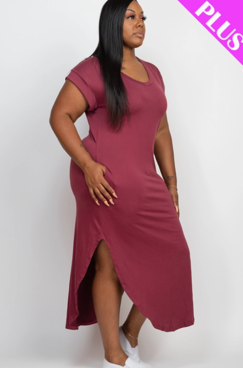 Plus Cap Sleeve V Neck Maxi Dress