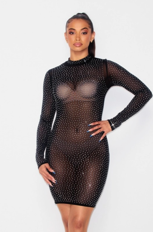 Sheer Mesh Rhinestone Dress