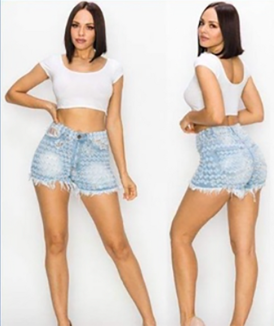 Denim Frayed Punch Shorts