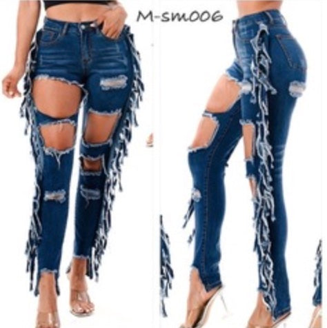 Distressed Fringe Jeans