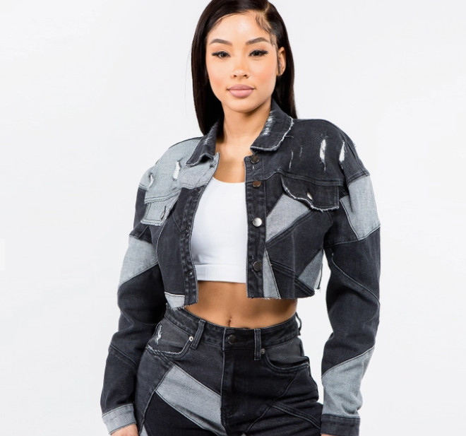 PLUS SIZE PATCH WORK CROPPED JACKET