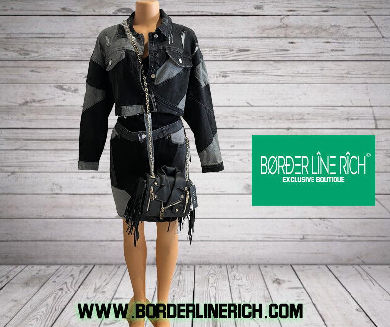 PLUS SIZE CROPPED LENGTH PATCHWORK DENIM SKIRT